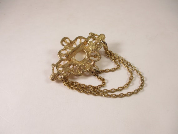 Pearl Swag Brooch, Vintage Gold Chain Victorian R… - image 5