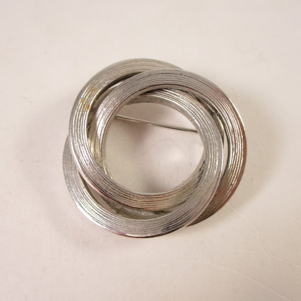 Vintage Silver Tone Brooch Pin, Overlapping Large Circle Fashion Jewelry Oversized 1980s