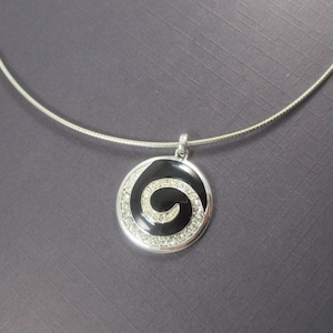 Anne Klein Necklace Silver Tone Ring with Rhinestone Pendant, AK Vintage Fashion,  Jewelry 2000s