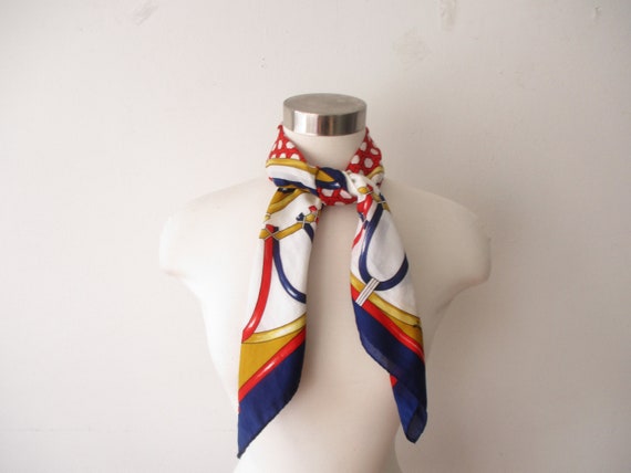 Vintage Red, White and Blue Scarf, Bold Patterned… - image 4