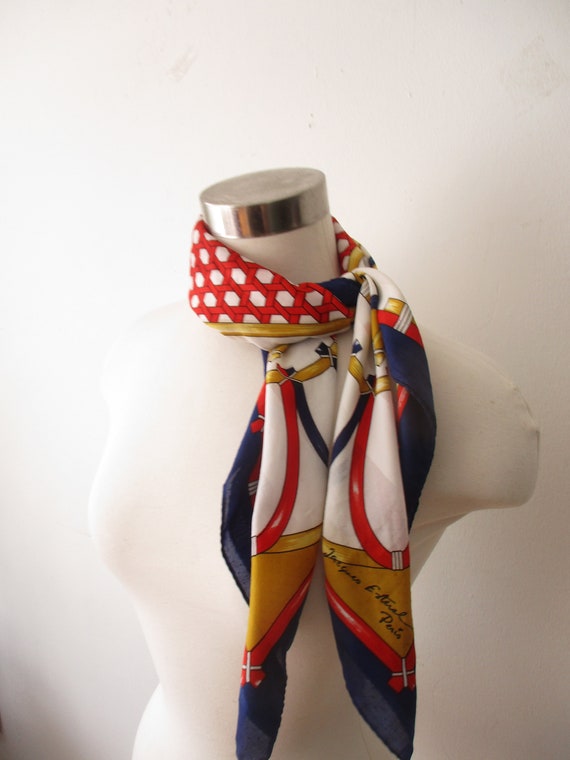 Vintage Red, White and Blue Scarf, Bold Patterned… - image 5