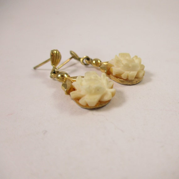 Cream Rose Flower Earrings Vintage Small Drop Flo… - image 5