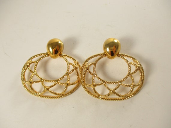 Monet Earrings, Vintage Gold Statement Bell Drop … - image 3