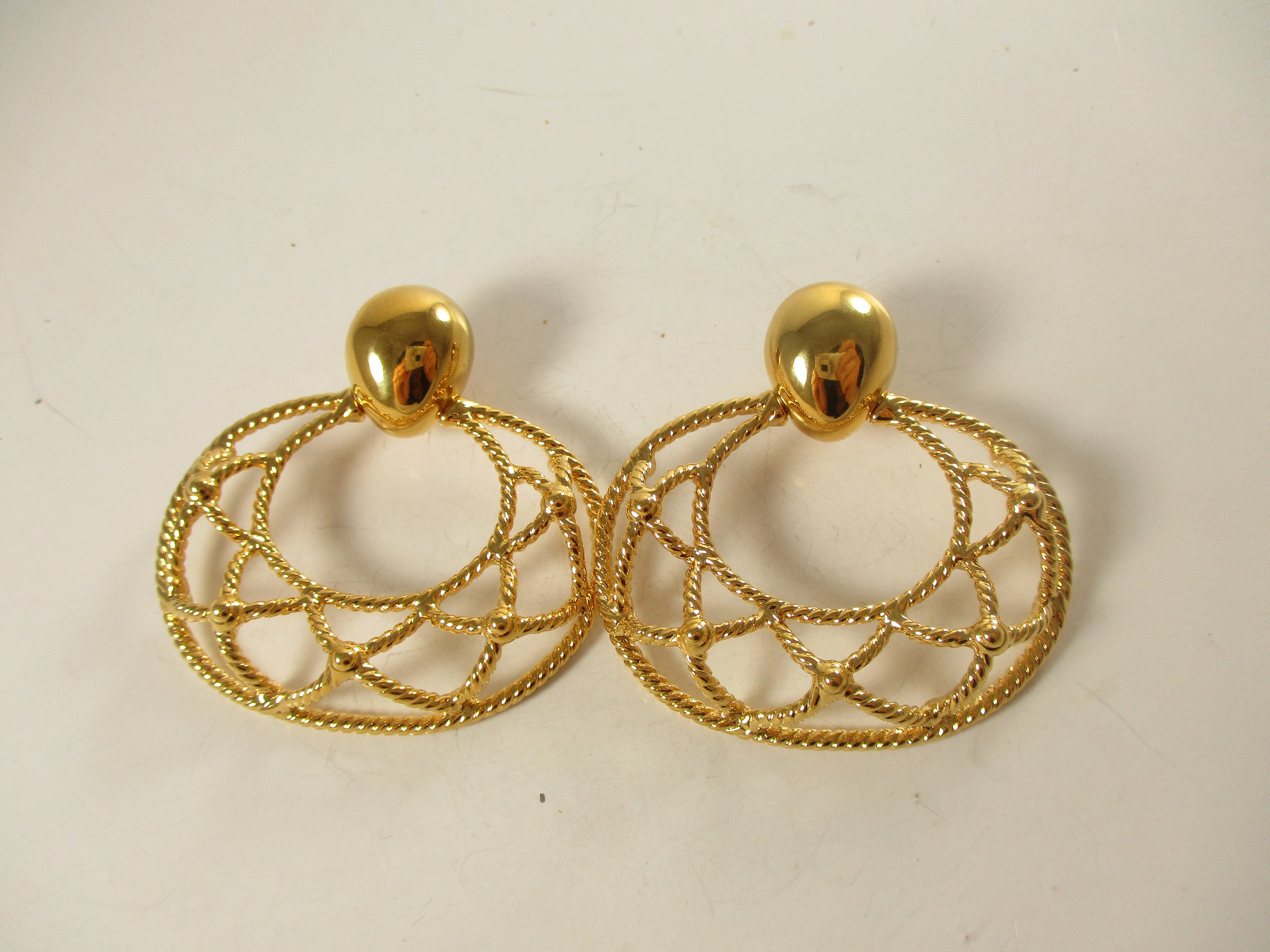 Monet Earrings, Vintage Gold Statement Bell Drop Jewelry