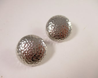 Vintage Silver Round Earrings, Hammered Pierced Fashion Jewelry - 1980s