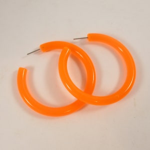 Vintage Large Acrylic Hoop Earrings, Neon Orange Pierced  Statement Trending Fashion Jewelry, Summer 1990s