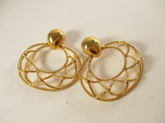 Monet Earrings, Vintage Gold Statement Bell Drop … - image 1