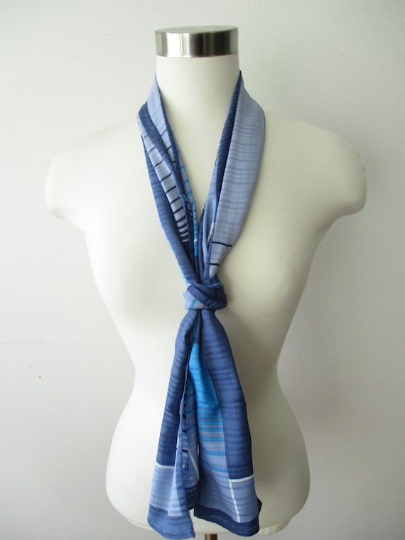 Vintage Long Striped Blue Scarf by Patricia Dumon… - image 2