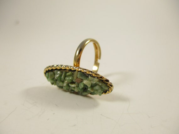 Vintage 1970s Jade Fashion  Ring, Long Gold and G… - image 3