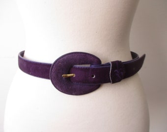Purple Suede Leather Belt  - Thick Oval Buckle Belt SMALL  Womens Accessories 1990s