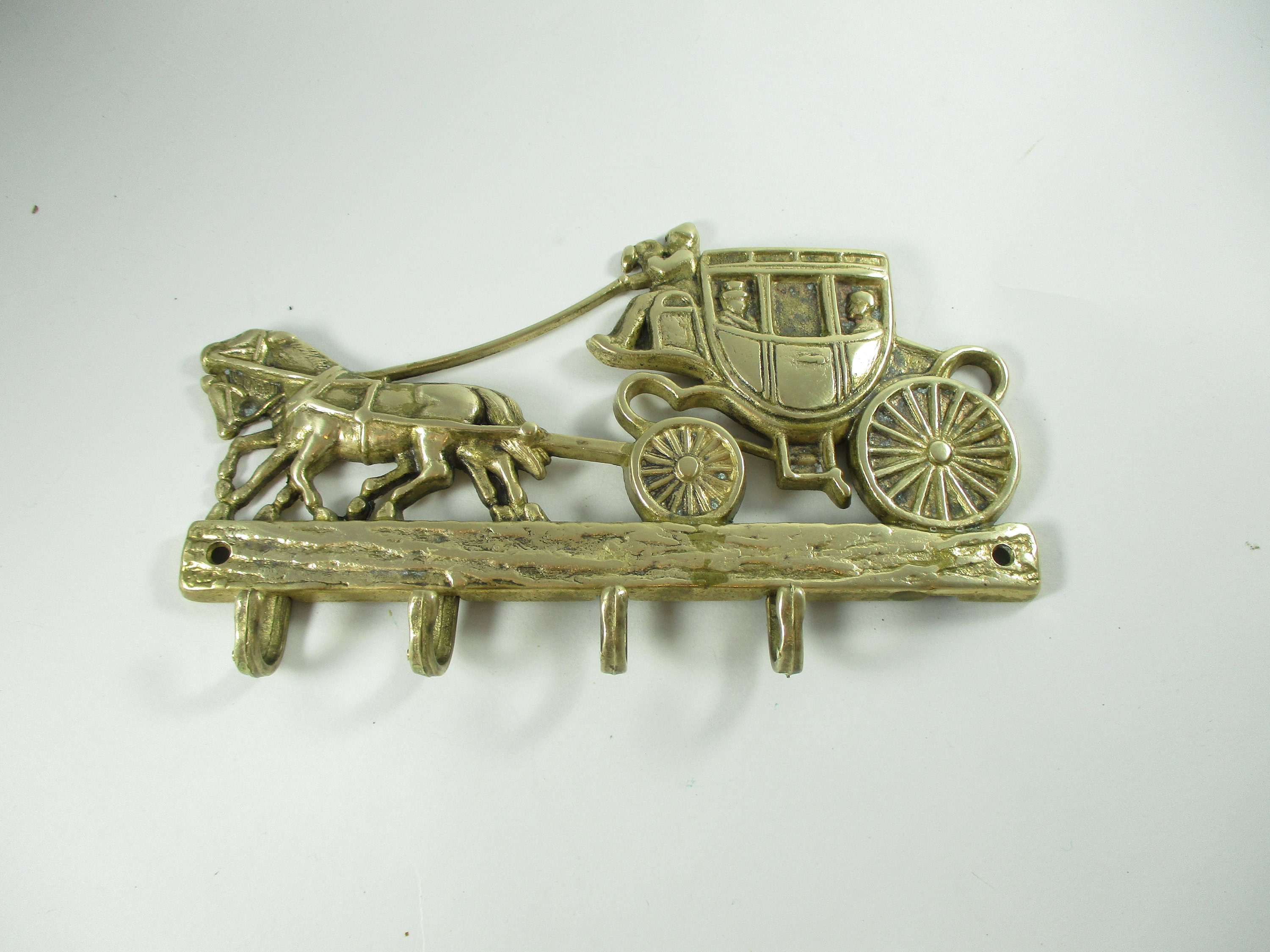 Vintage Brass Horse and Carriage Key Holder Retro Wall Etsy