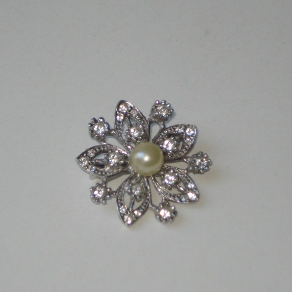 Vintage Silver Coro Rhinestone Brooch - Small Flower Pin Jewelry 1960s