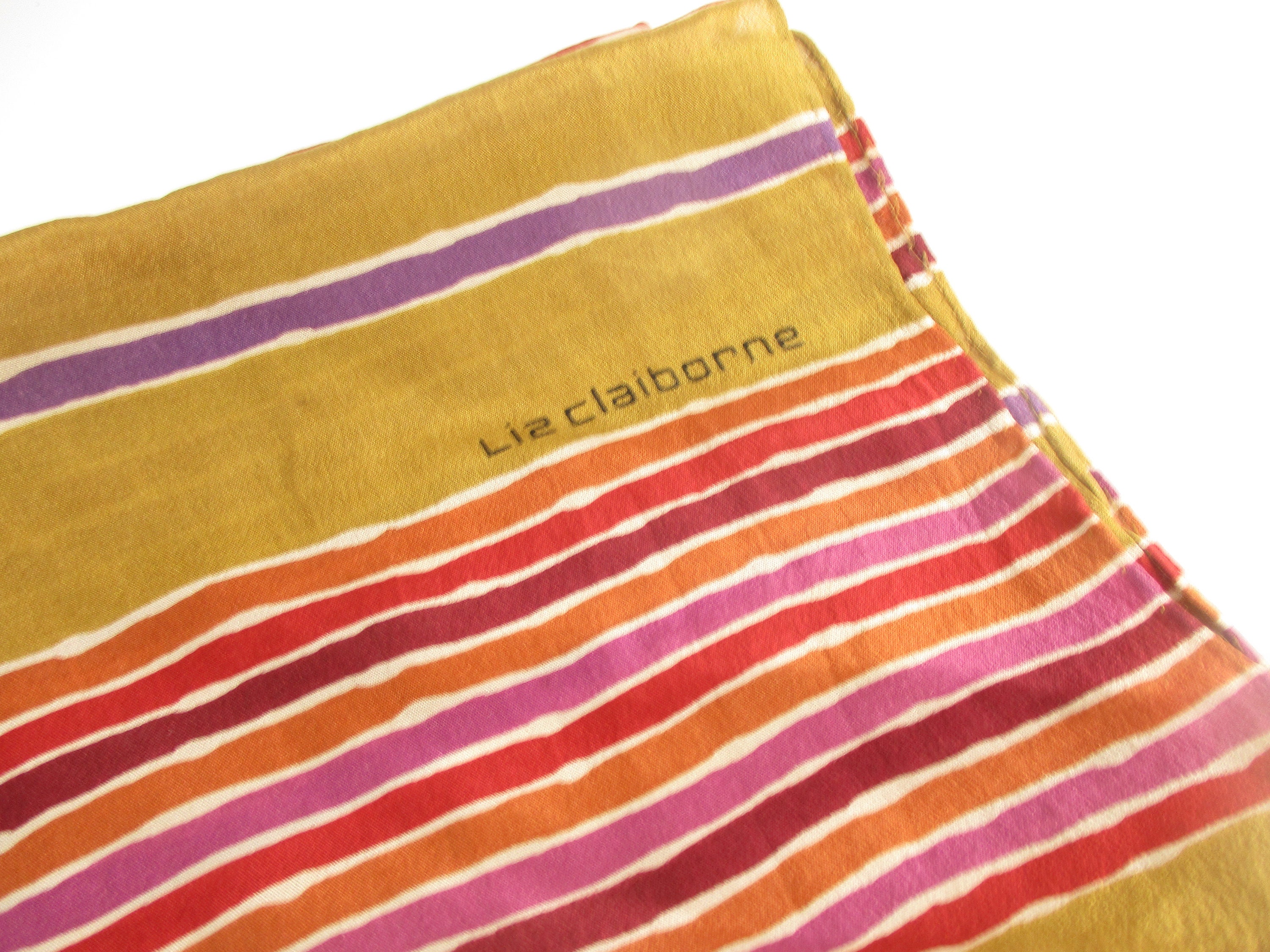 Vintage Tan Silk Long Hair Scarf Striped Liz Claiborne 