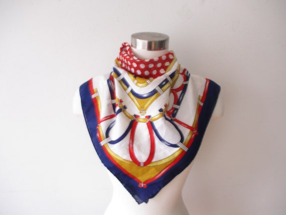 Vintage Red, White and Blue Scarf, Bold Patterned… - image 2