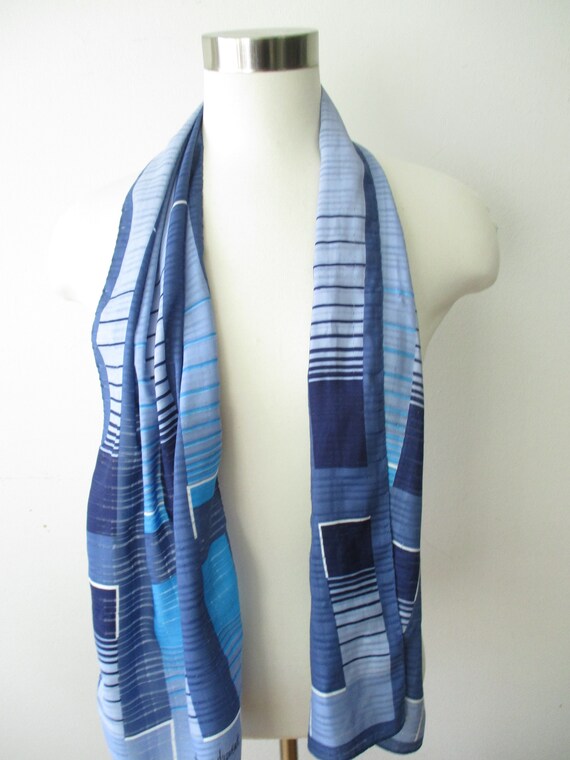 Vintage Long Striped Blue Scarf by Patricia Dumon… - image 4