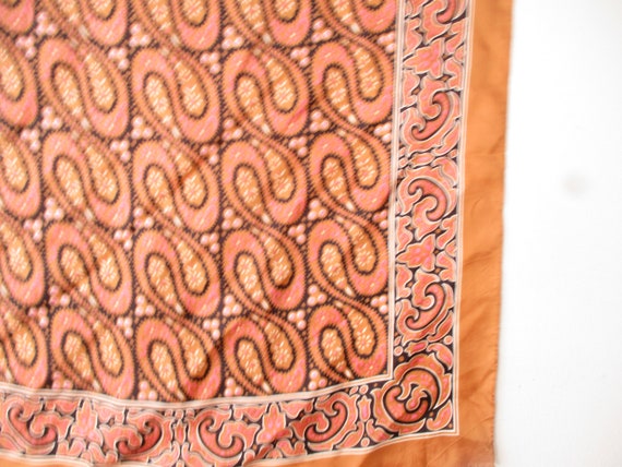 Vintage Tan Pink Scarf, Swirl Loop Pattern Silk  … - image 5