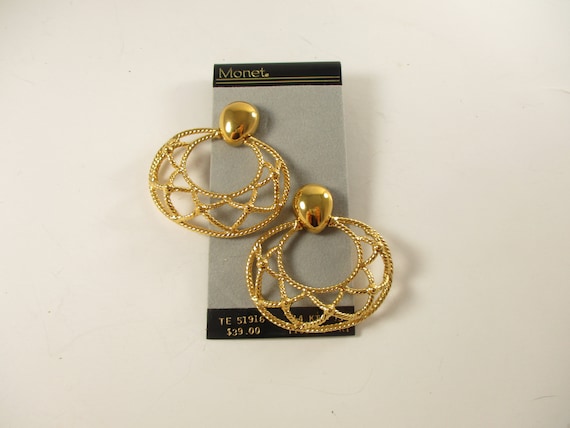 Monet Earrings, Vintage Gold Statement Bell Drop … - image 2
