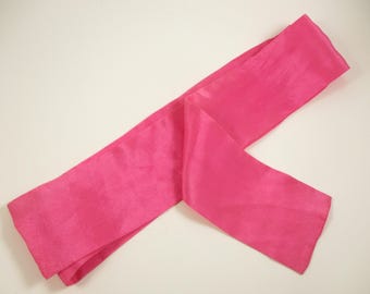 Vintage Silk Hair Scarf Thin Pink Monique Martin Tie Band - Womens Hair Accessories 1970s