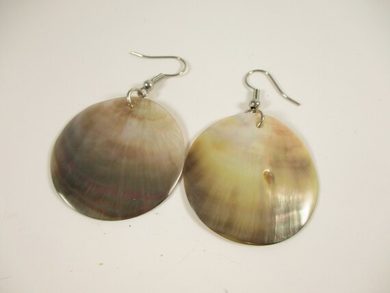 Natural Mother Of Pearl MOP Big Circle Earrings Kidney Ear Wires