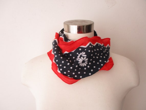 Eva MT Floral Scarf, Blue and Red Flowers Long Th… - image 2
