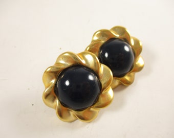 Vintage  Black and Gold Round Earrings, 80s Classic Fashion, Summer Party Jewelry 1980s