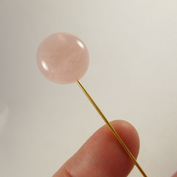 Vintage Rose Quartz Stick Pin, Pink Hat Pin or Tie Pin,  Round Stone Brooch