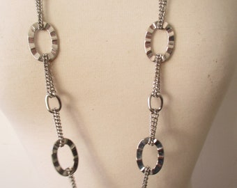 Vintage Chain Silver Necklace. Long Thin Link Single Chain 1990s