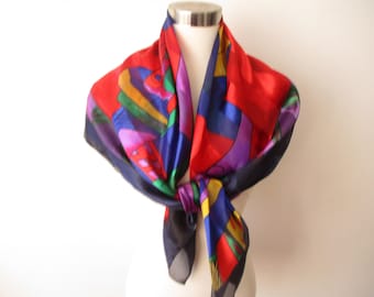 Vintage Picasso Print Scarf , Square Satin Bright Scarves , Fashion Accessories 1990's