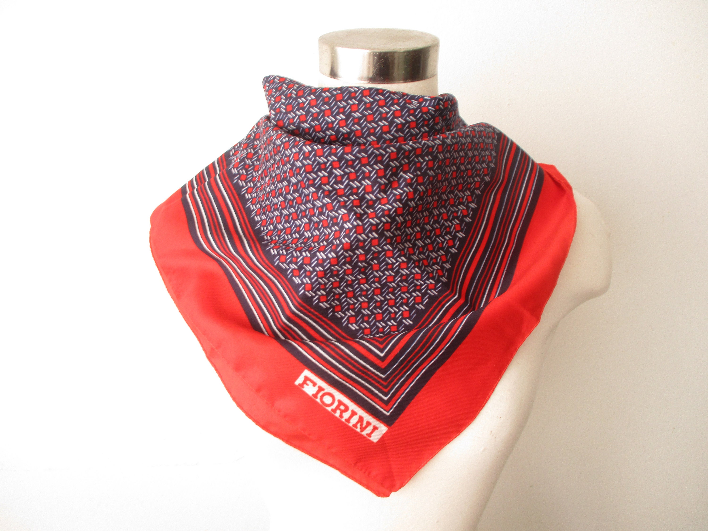 Vintage Square Red Print Scarf Fiorini , Bold Pattern