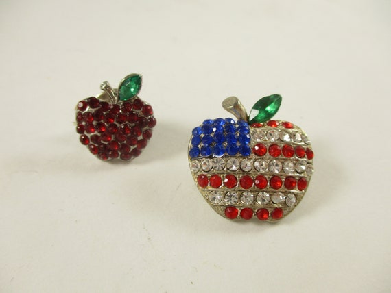 TWO Vintage Apple Brooches, American Flag and Red… - image 2