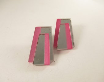 Vintage Pink Mirror Earrings, Dangle Drop 1980s, Funky Fashion Jewelry