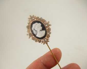 Vintage Style Gold Tone Cameo Stick Pin Retro hat Tie Hijab Pin Brooch