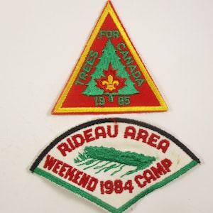 TWO Vintage 1984, 1985  Boy Scouts of Canada patches Trees and Camp Kids Club Uniform Badge