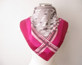 Vintage Square Pink Gray Print Scarf Patricia Dumont , Bold Pattern, Summer Fashion Scarves , Womens Accessories 1970s