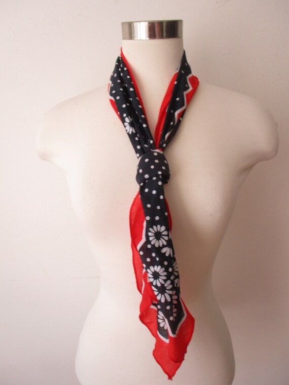 Eva MT Floral Scarf, Blue and Red Flowers Long Th… - image 4
