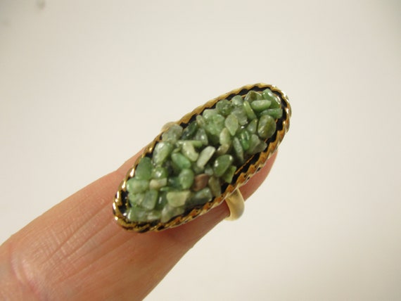 Vintage 1970s Jade Fashion  Ring, Long Gold and G… - image 1