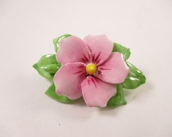 Vintage Royal Adderley Pink Flower Brooch, Pretty Ceramic Floral Pin Posy England