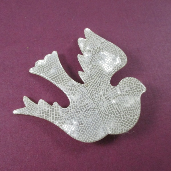 Lea Stein SIGNED Brooch, Dove Bird In Flight Ivory Acetate Pin, Vintage Fashion Jewelry 1970s