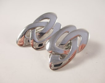 Vintage Knot Earrings  Silver Tone Clip On Celtic Retro Fashion Jewelry 1970s