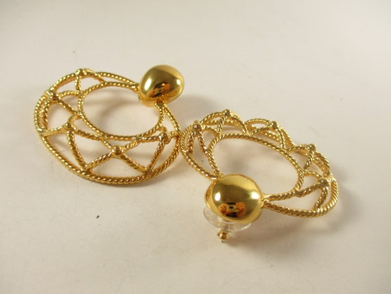 Monet Earrings, Vintage Gold Statement Bell Drop … - image 8