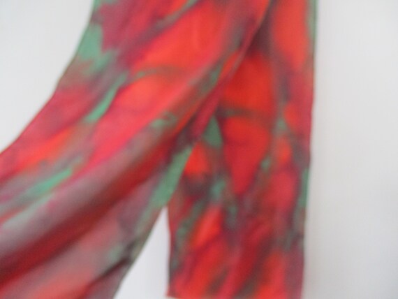 Long Red Green Silk Scarf, Bright Fashion,  Fall … - image 3