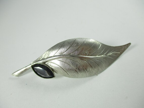 Vintage Silver Leaf Brooch - Silver Leaf Rhineston