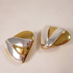 Vendome Earrings , Clip On, Silver Gold Chunky Winter Fashion 1970s