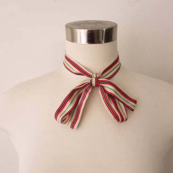 Vintage Silk Striped Echo Ladies Tie Scarf , Ultra Thin Neck Floppy Bows , Fashion Accessories 1980's