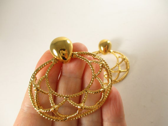 Monet Earrings, Vintage Gold Statement Bell Drop … - image 5