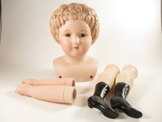 Vintage Porcelain Bisque Doll Parts Head Woman Bonnet Dangle Earrings 