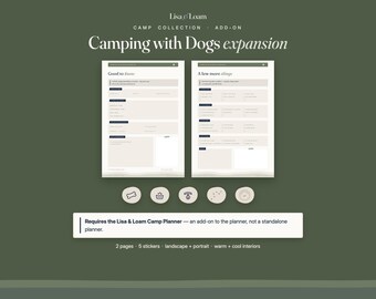 Camping with Dogs Expansion for Camp Planner | Dog Camping Add-On Pages, Goodnotes | Campground Rules, Vet Info, Dog Packing | 5 Stickers