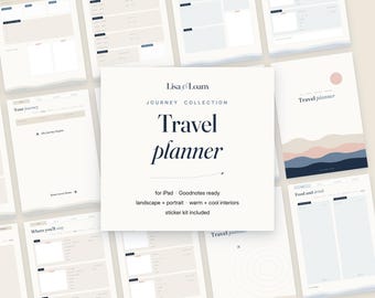 Digital Travel Planner for iPad | Goodnotes Hyperlinked Trip Planner | Itinerary, Packing, Budget | 120 Stickers | Landscape + Portrait