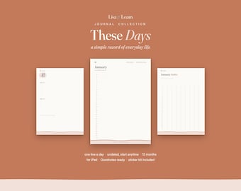 One Line A Day Digital Journal for iPad | Goodnotes Daily Journal Undated | Habit Tracker, Monthly Reflection | 86 Stickers | These Days
