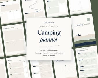 Digital Camping Planner for iPad | Goodnotes Hyperlinked Camp Planner | Meal Plan, Gear List, Trail Log | 124 Stickers | Landscape Portrait